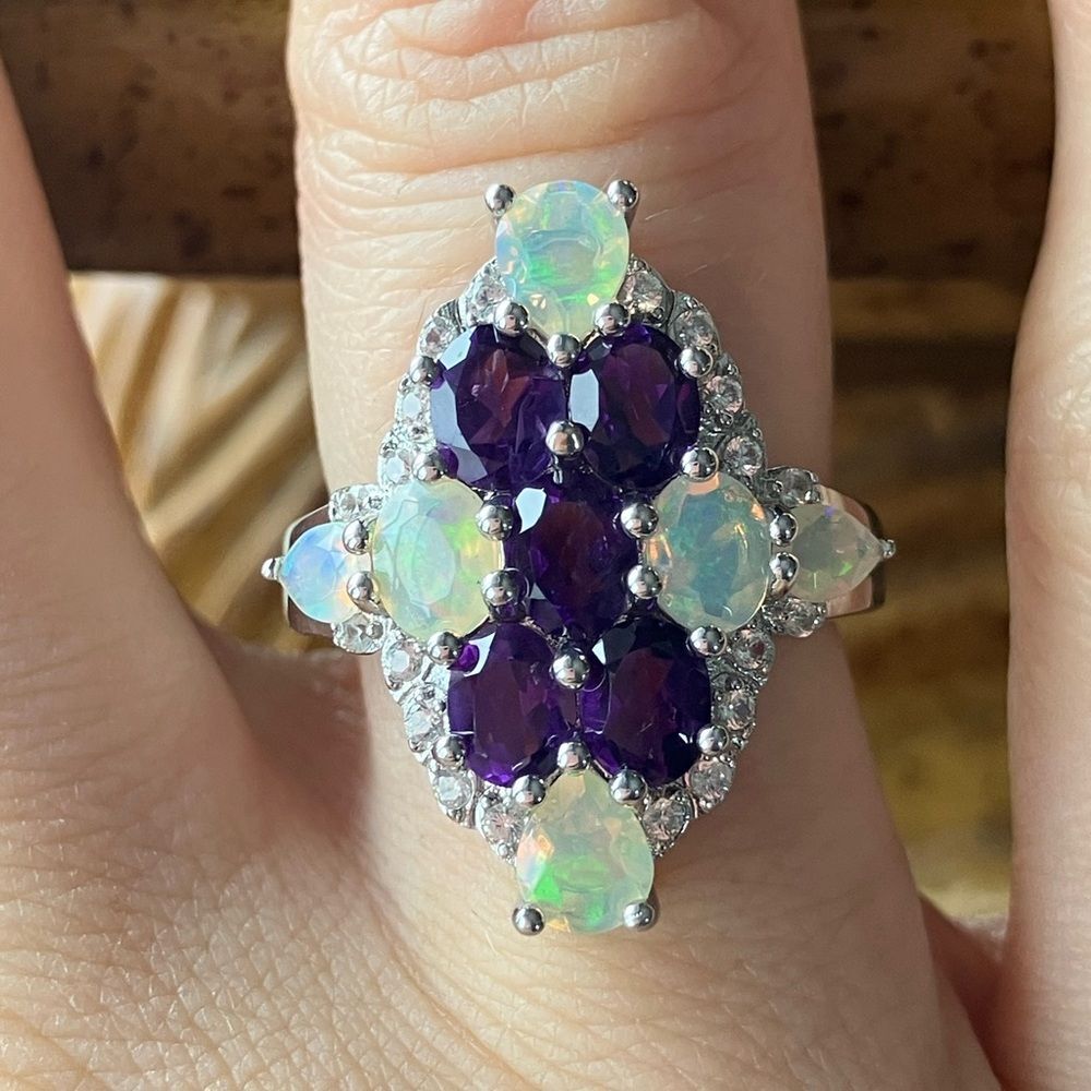 Natural Amethyst Opal Sterling Silver Ring Size 6